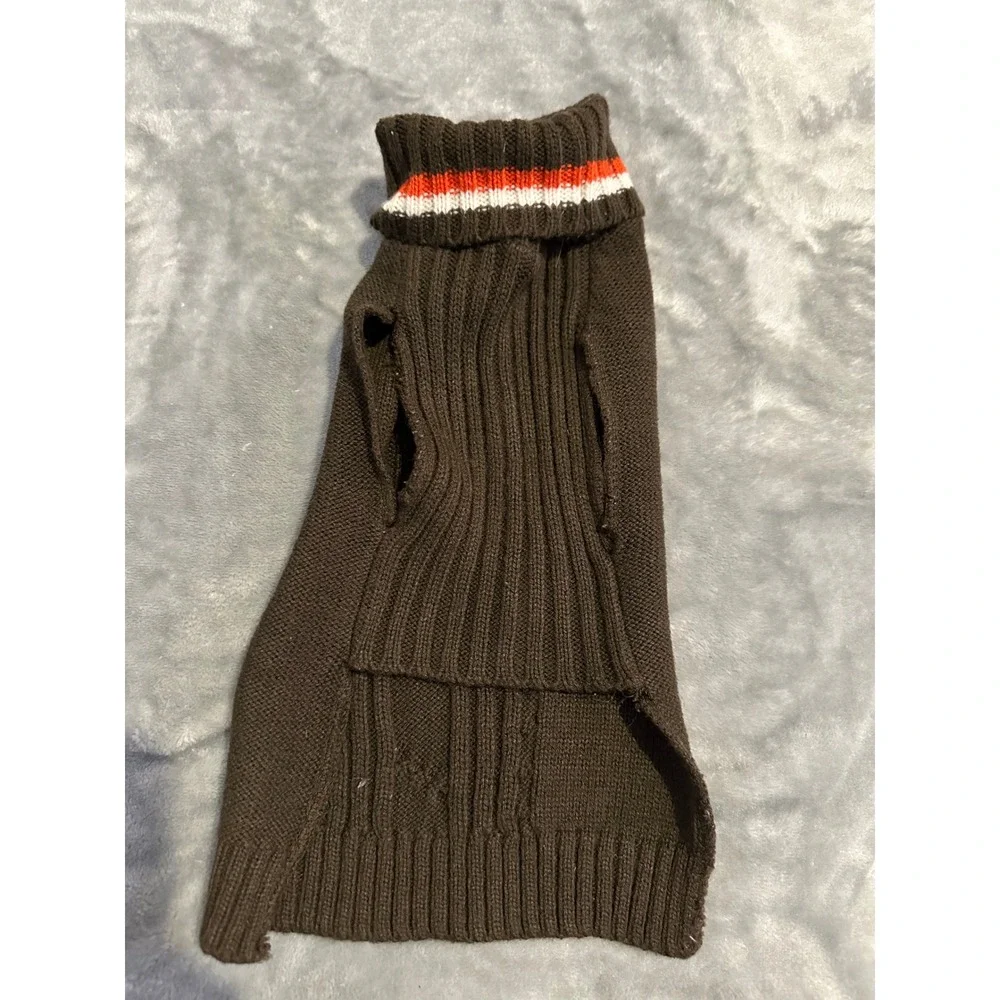 Unbranded Dog Sweater Unisex Medium Brown Cable Knit Striped Turtleneck Pet Coat